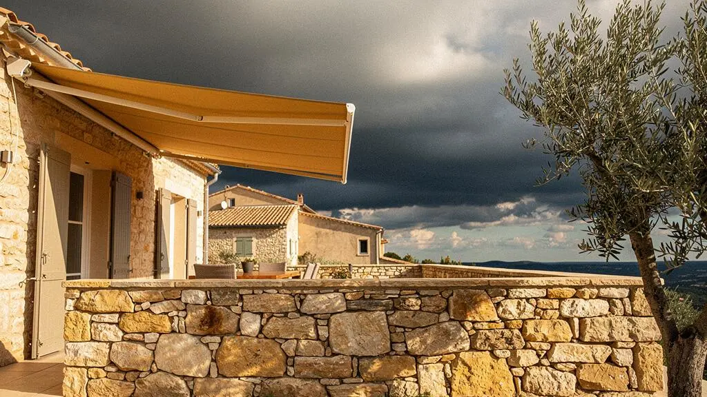 Terrasse d'une maison de style provençal équipée d'un store banne adapté à son climat régional